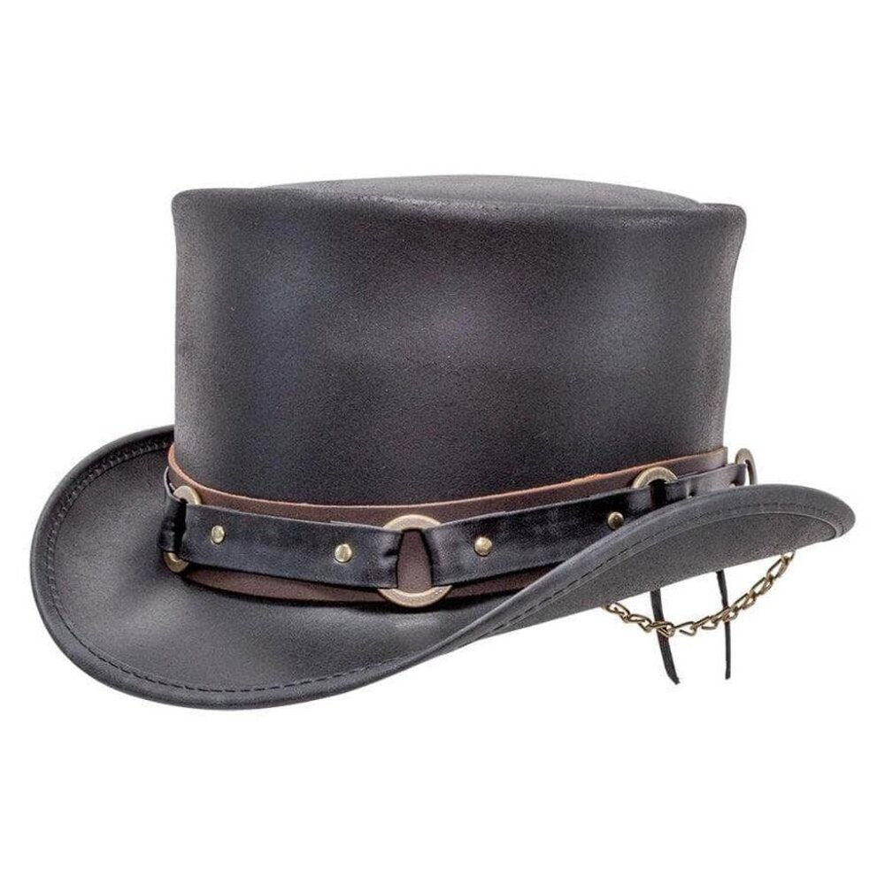 Women's Black Leather Top Hat, American Hat Makers, El Dorado, SR2 Hat Band